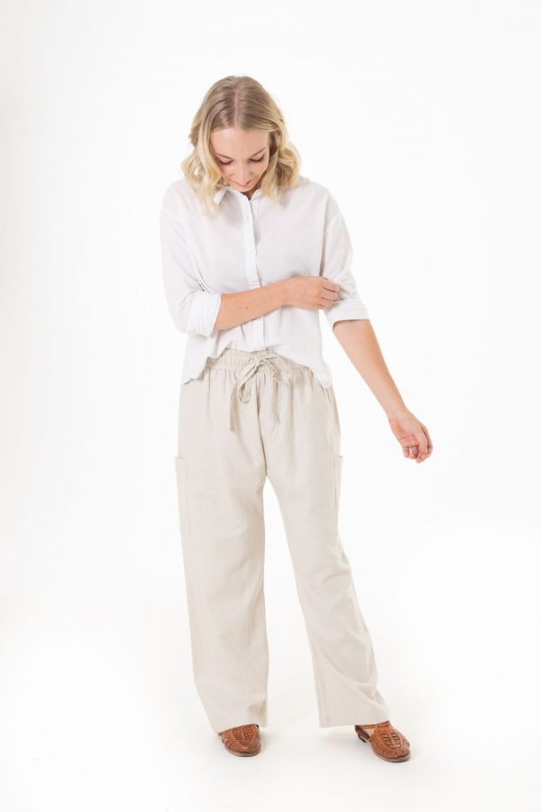 Jackie Linen/Cotton blend ethical Pants Cream Front Full 2