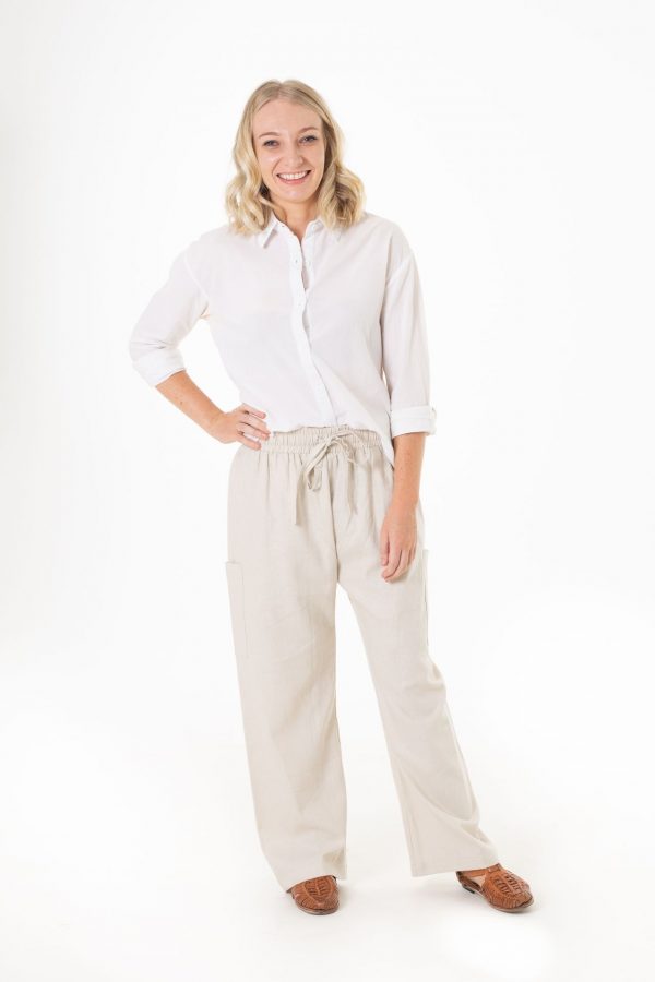 Linen/Cotton blend Jackie Pants Cream Front Full 3