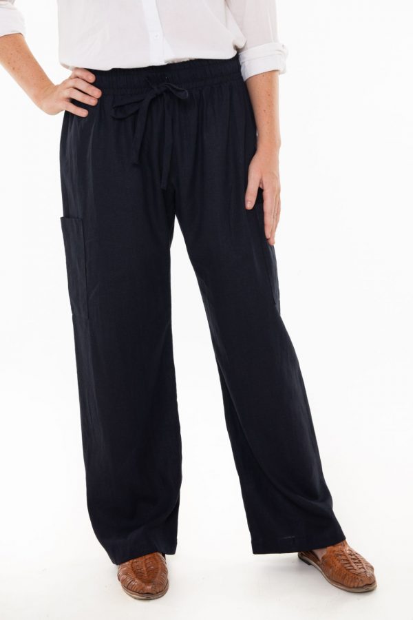 Ethical Linen/Cotton clothing - Jackie Pants Navy Front