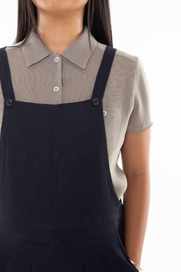 Cotton/Linen blend Overalls Navy Front Detail